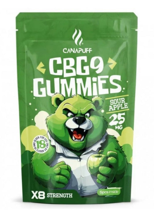 CanaPuff CBG9 Gummies Sour Apple, 5 pcs x 25 mg CBG9, 125 mg