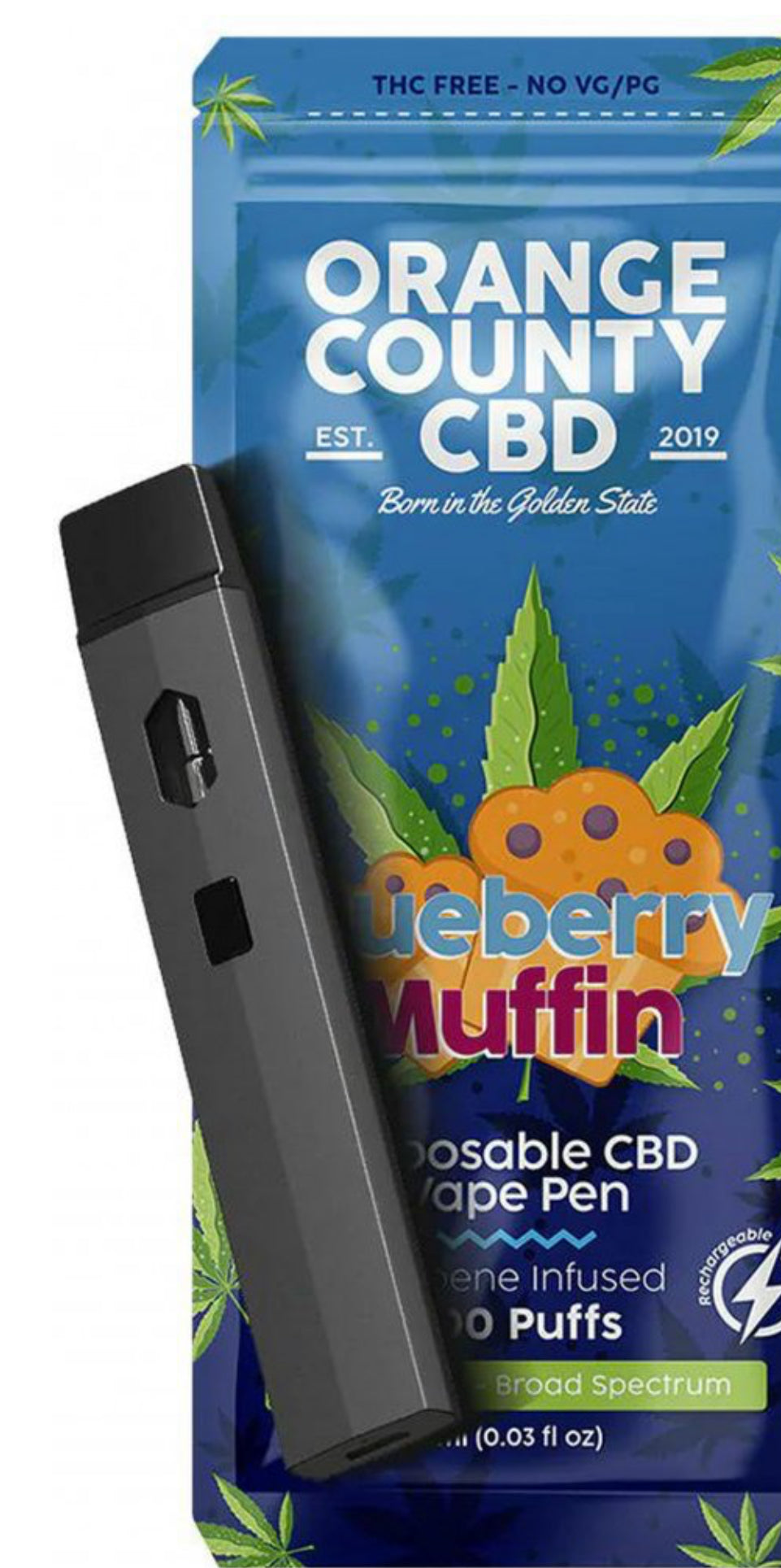 Orange County CBD Vape Pen Blueberry Muffin, 600mg CBD, 1ml