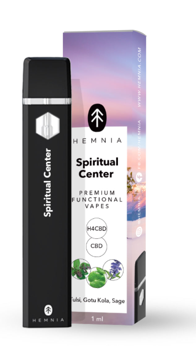 Hemnia Premium Functional H4CBD and CBD Vape Pen Spiritual Center - 50 % H4CBD, 45% CBD, Tulsi, Gotu Kola, Sage, 1ml