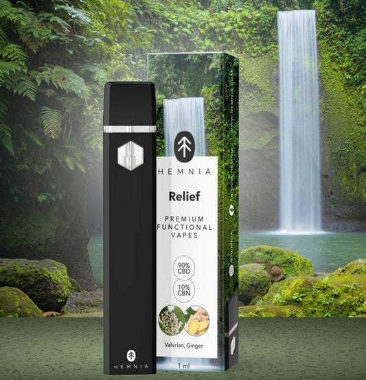 Hemnia Premium Functional Vape Pen Relief - 90 % CBD, 10 % CBN, valerian, ginger, 1 ml