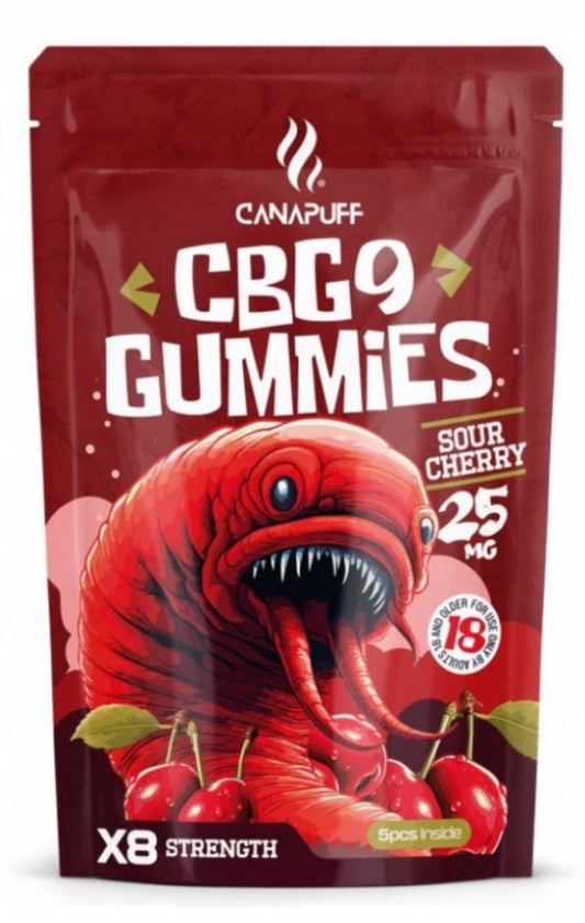 CanaPuff CBG9 Gummies Sour Cherry, 5 pcs x 25 mg CBG9, 125 mg