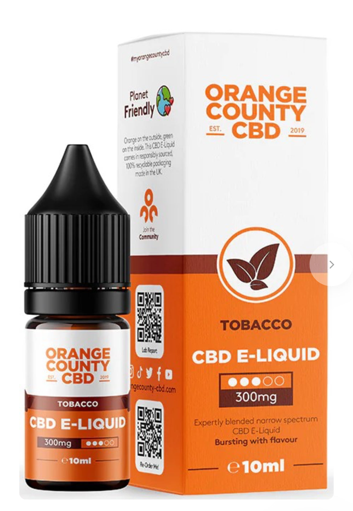 Orange County CBD E-Liquid Tobacco, CBD 300 mg, 10 ml