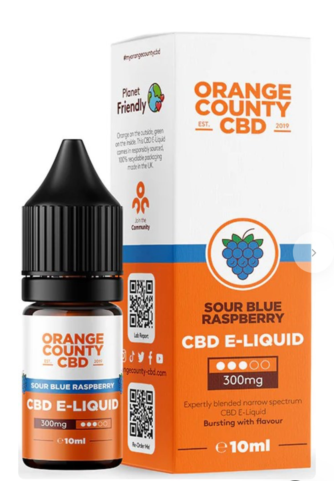 Orange County CBD E-Liquid Sour Blue Raspberry, CBD 300 mg, 10 ml